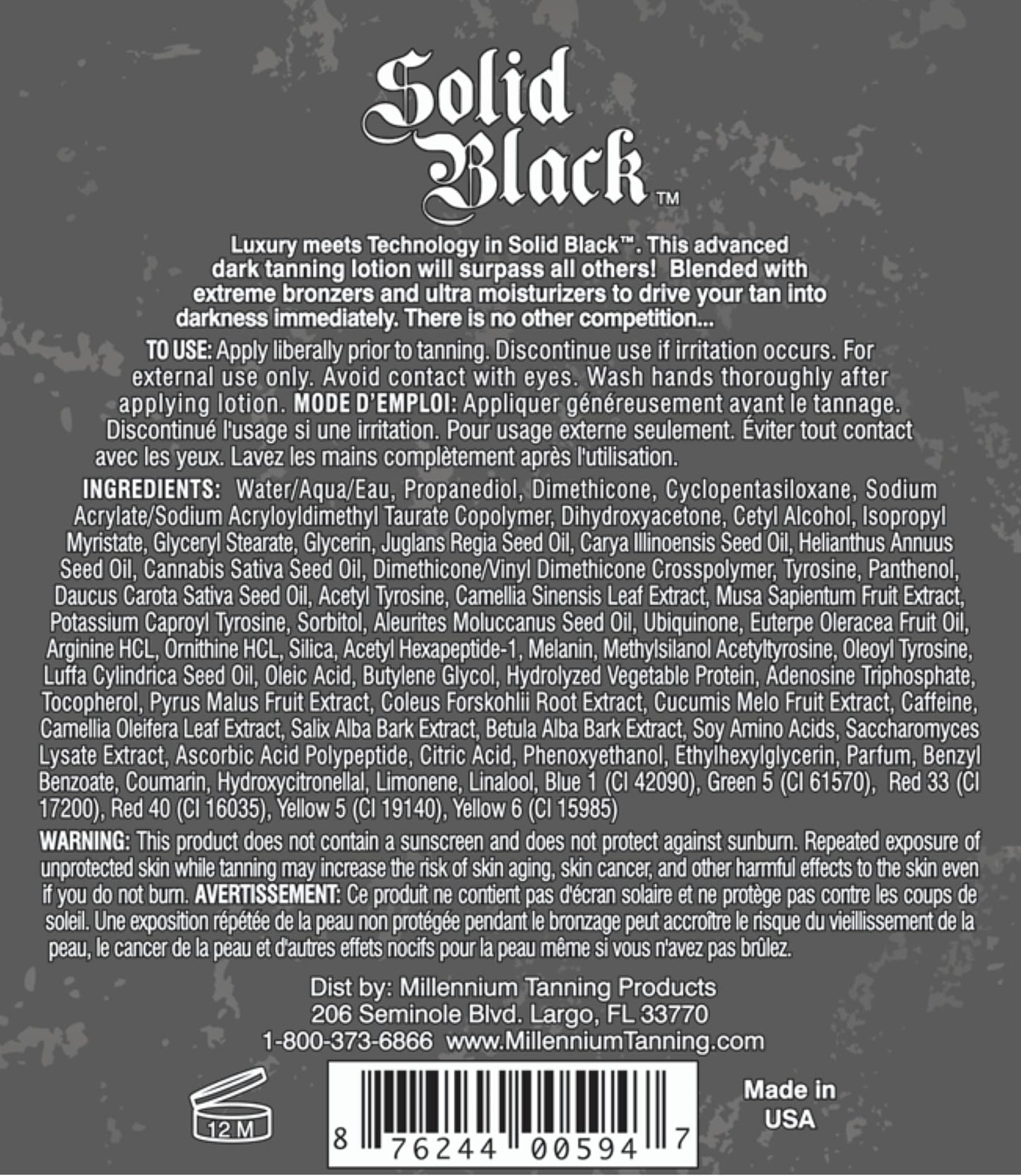 Millennium Tanning SOLID BLACK 100X Dark Tanning Lotion – Indoor/Outdoor Silicone Bronzer, 13.5 Fl oz