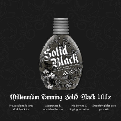 Millennium Tanning SOLID BLACK 100X Dark Tanning Lotion – Indoor/Outdoor Silicone Bronzer, 13.5 Fl oz