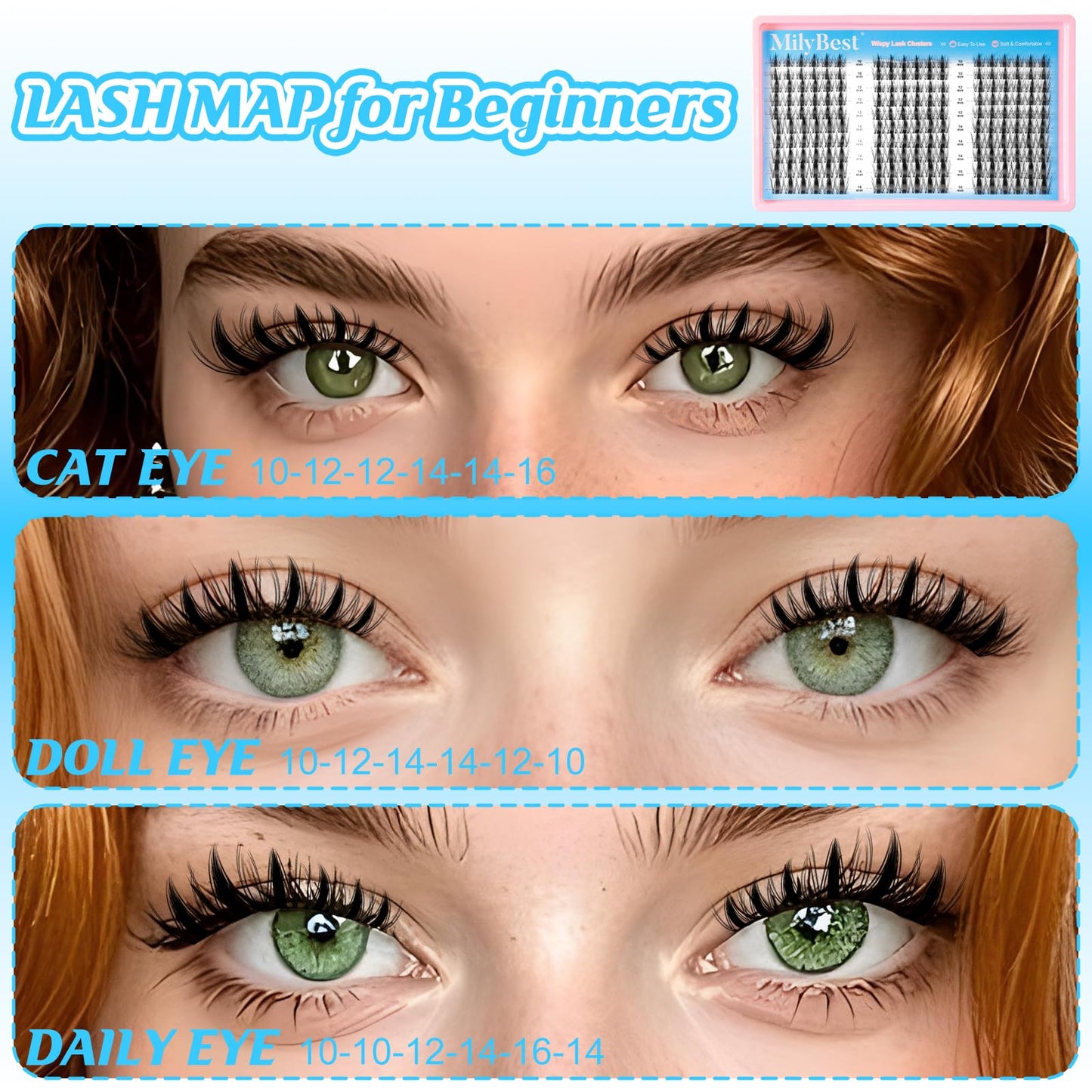 MilyBest Fairy Lash Clusters Kit – DIY 180 Pcs Lash Extensions 10–16mm with Bond & Seal