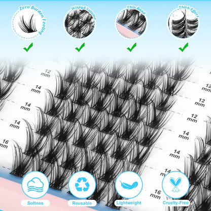 MilyBest Lash Clusters Kit – Wispy DIY Lash Extensions, 180pcs CC Curl, 10-16mm
