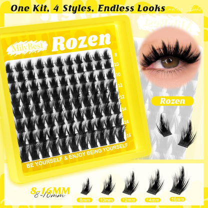 MilyBest 4 Styles Lash Clusters Kit – Silk, Rozen, Fable, Mist with Bond & Seal