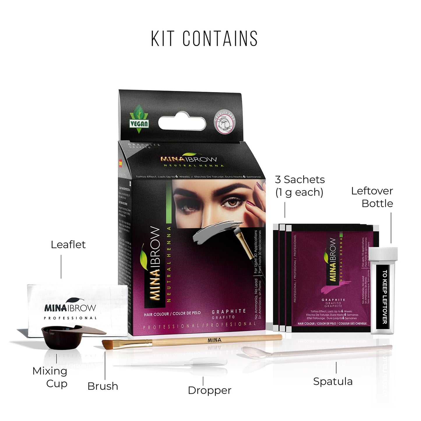 MINA iBrow Henna Hair Color Kit Graphite – Ammonia Free, Cruelty Free, Up to 6 Weeks | MinaiBrow