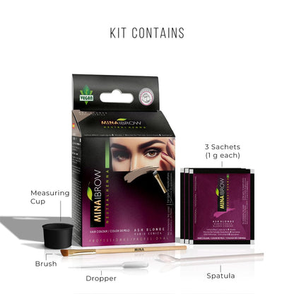 MinaiBrow iBrow Henna Color Kit — No Ammonia, Vegan, Up to 30 Applications (Ash Blond)