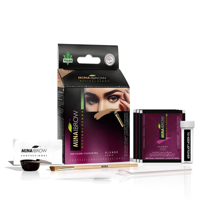 MINA iBrow Henna Hair Color Professional Tint Kit with Brush – Gray Coverage, Up to 6 Weeks, No Ammonia or Lead, Vegan & Cruelty-Free | Up to 30 Applications (Blonde)