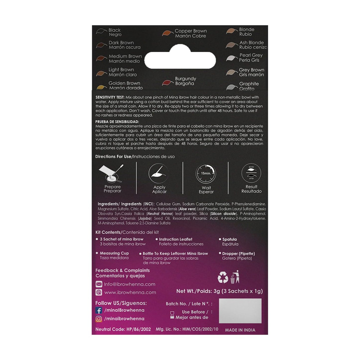 MinaiBrow Mina iBrow Henna Pearl Gray – Regular Pack Coloring Tint Kit (Up to 6 Weeks)