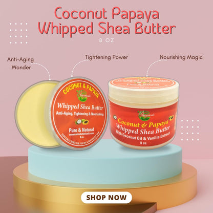 Mine Botanicals Coconut & Papaya Whipped Shea Butter – Luxurious Moisturizer with Coconut Oil & Vanilla Extract