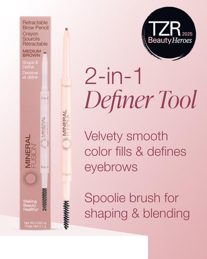 Mineral Fusion Retractable Brow Pencil (Medium Brown) – 2025 Beauty Heroes Award Winner | Shape & Define