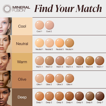 Mineral Fusion Full Coverage Liquid Foundation Olive 1 – Lightweight Matte, 12-Hour Hydration, Vegan & Hypoallergenic