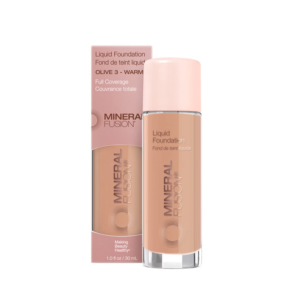Mineral Fusion Full Coverage Foundation Olive 3 – Medium Olive Undertones, Hydrating Matte Finish, Vegan & Hypoallergenic, 1 fl oz