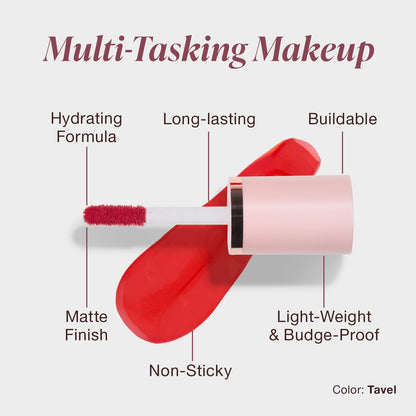 Mineral Fusion 2-in-1 Lip & Cheek Stain Tavel - Vibrant Coral Hydrating Matte Color