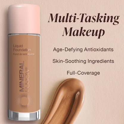 Mineral Fusion Liquid Foundation Warm 5 Tan – Lightweight Matte, 12-Hour Hydration, Vegan