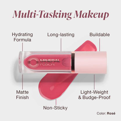 Mineral Fusion 2-in-1 Lip & Cheek Stain Rose – Hydrating Matte Color (0.10 oz)
