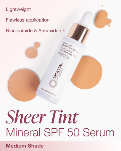 Mineral Fusion Sheer Tint SPF Face Serum (Medium) – SPF 50 Mineral Sunscreen, Sheer Coverage & Dewy Glow