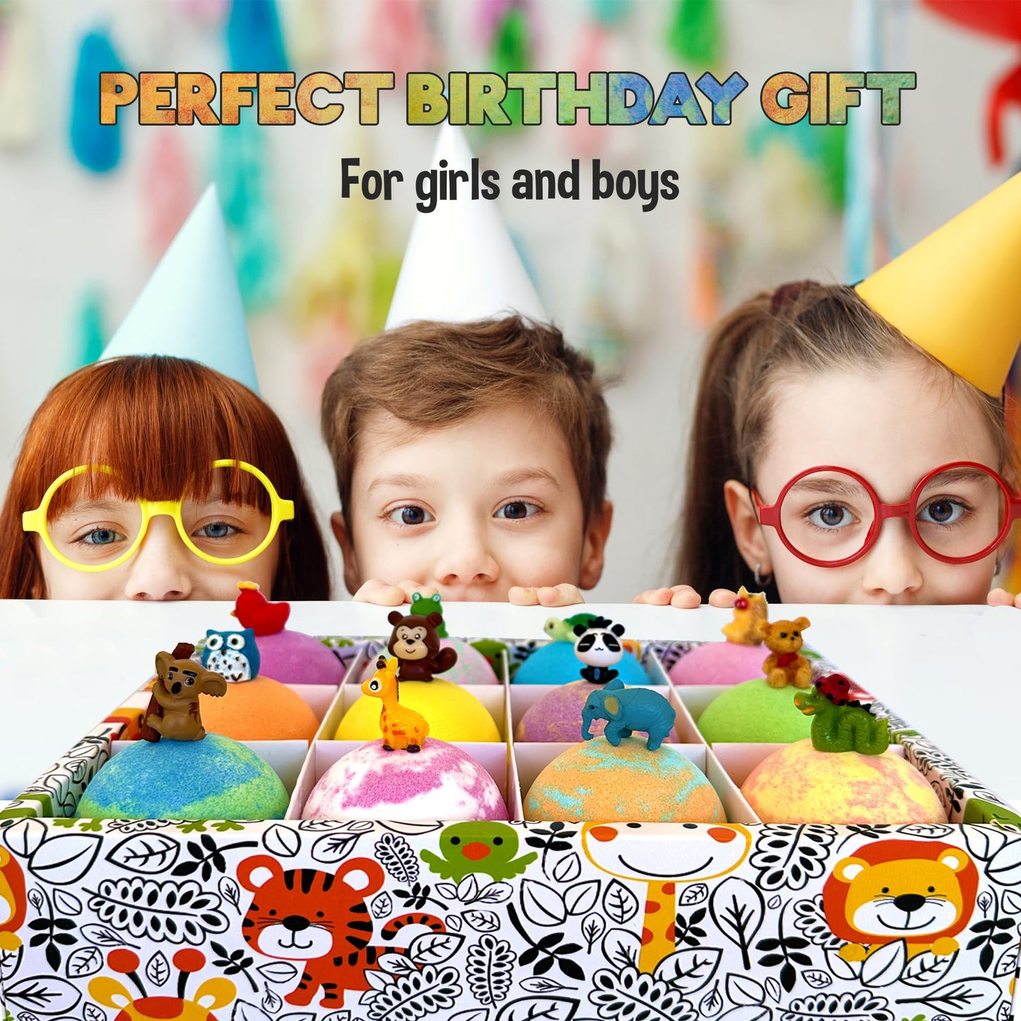 Mineral Me California Kids Bath Bombs with Surprise Inside – 12 Bubble Fizzies & Jungle Animal Toys