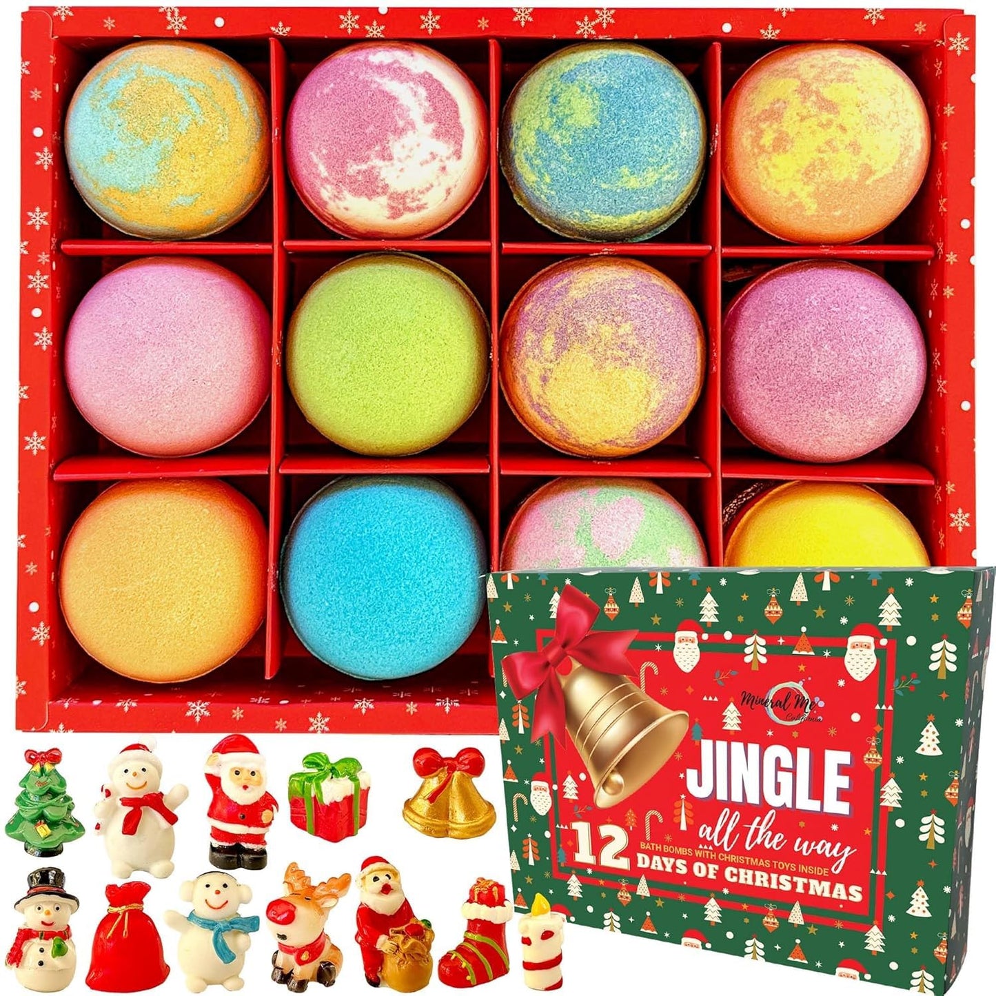 Mineral Me California Christmas Advent Calendar Bath Bombs for Kids – 12 Organic Fizzies with Surprises