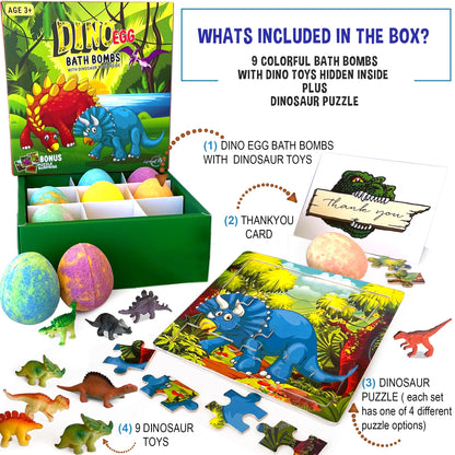 Mineral Me California Kids Bath Bombs with Dino Toy Inside – 9 Organic Dino Egg Set