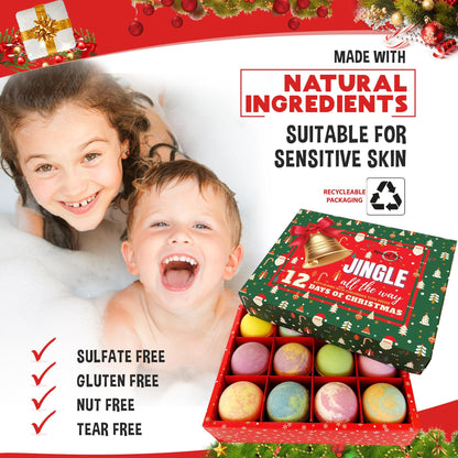 Mineral Me California Christmas Bath Bombs for Kids – 12 Day Advent Calendar Gift Set