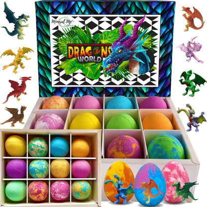 Mineral Me California Kids Bath Bombs with Dragon Egg Toys – 12 Organic Bubble Bath Fizzies