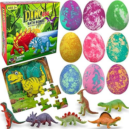 Mineral Me California Kids Bath Bombs with Surprise Toys – Organic Dino Eggs (9-Pack)