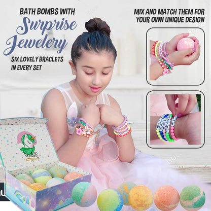 Mineral Me California Unicorn Bath Bombs for Kids — Jewelry Inside, Organic, Skin-Moisturizing Bubble Bath Gift for Girls