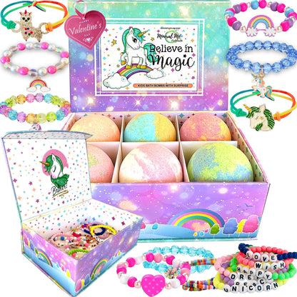 Mineral Me California Unicorn Bath Bombs for Kids — Jewelry Inside, Organic, Skin-Moisturizing Bubble Bath Gift for Girls