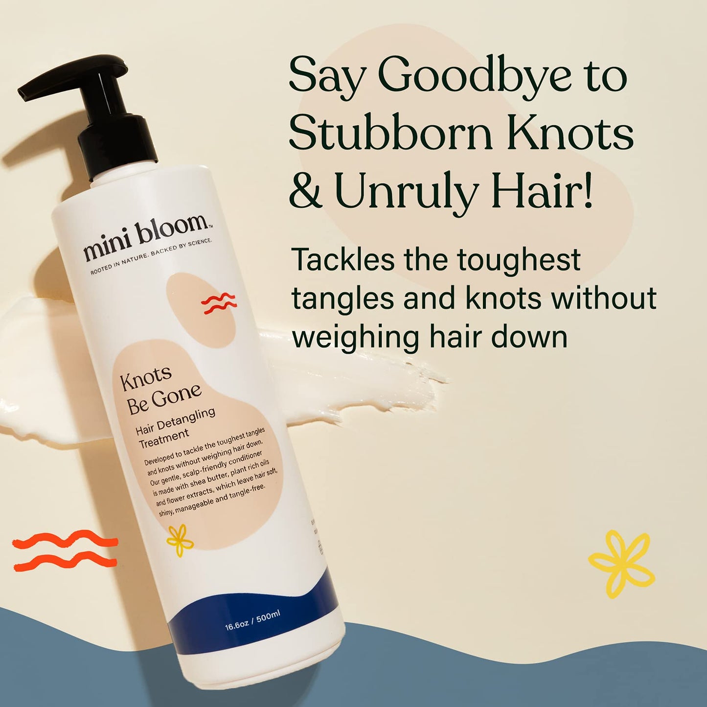 Mini Bloom Knots Be Gone Detangling Conditioner Treatment | Baby & Kid Safe, Shea Butter & Plant Oils | 16.6oz
