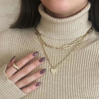 Minimalist Peach Heart Multi-Layer Necklace
