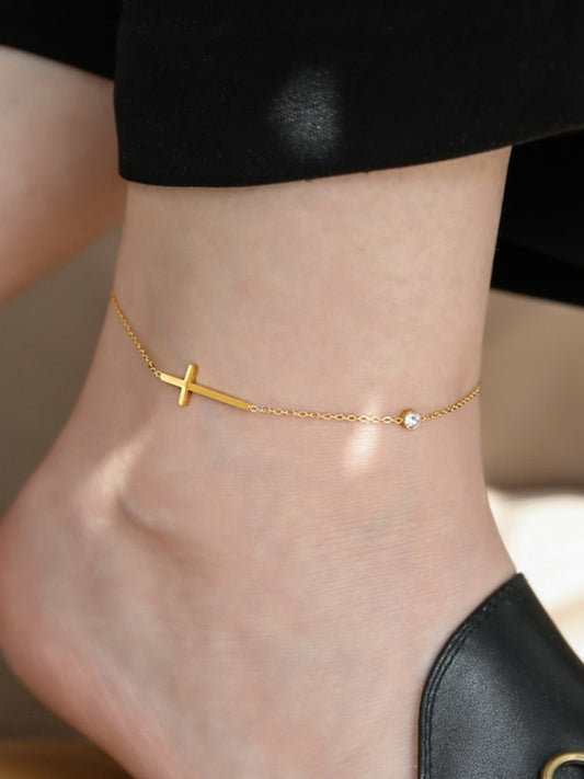 Minimalistic Zircon Cross Anklet & Bracelet Set