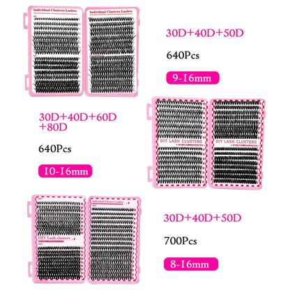 MINNNANOTOKU Lash Extension Kit DIY – 640pcs Lash Clusters, Bond & Seal, Tweezers, 10-16mm