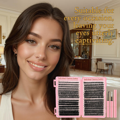 MINNNANOTOKU Lash Extension Kit DIY – 640pcs Lash Clusters, Bond & Seal, Tweezers, 10-16mm