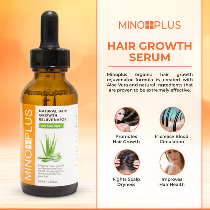 MINO PLUS Natural Hair Growth Serum – 60ml x2 | Aloe Vera, Vitamins A–E for Stronger, Fuller Hair