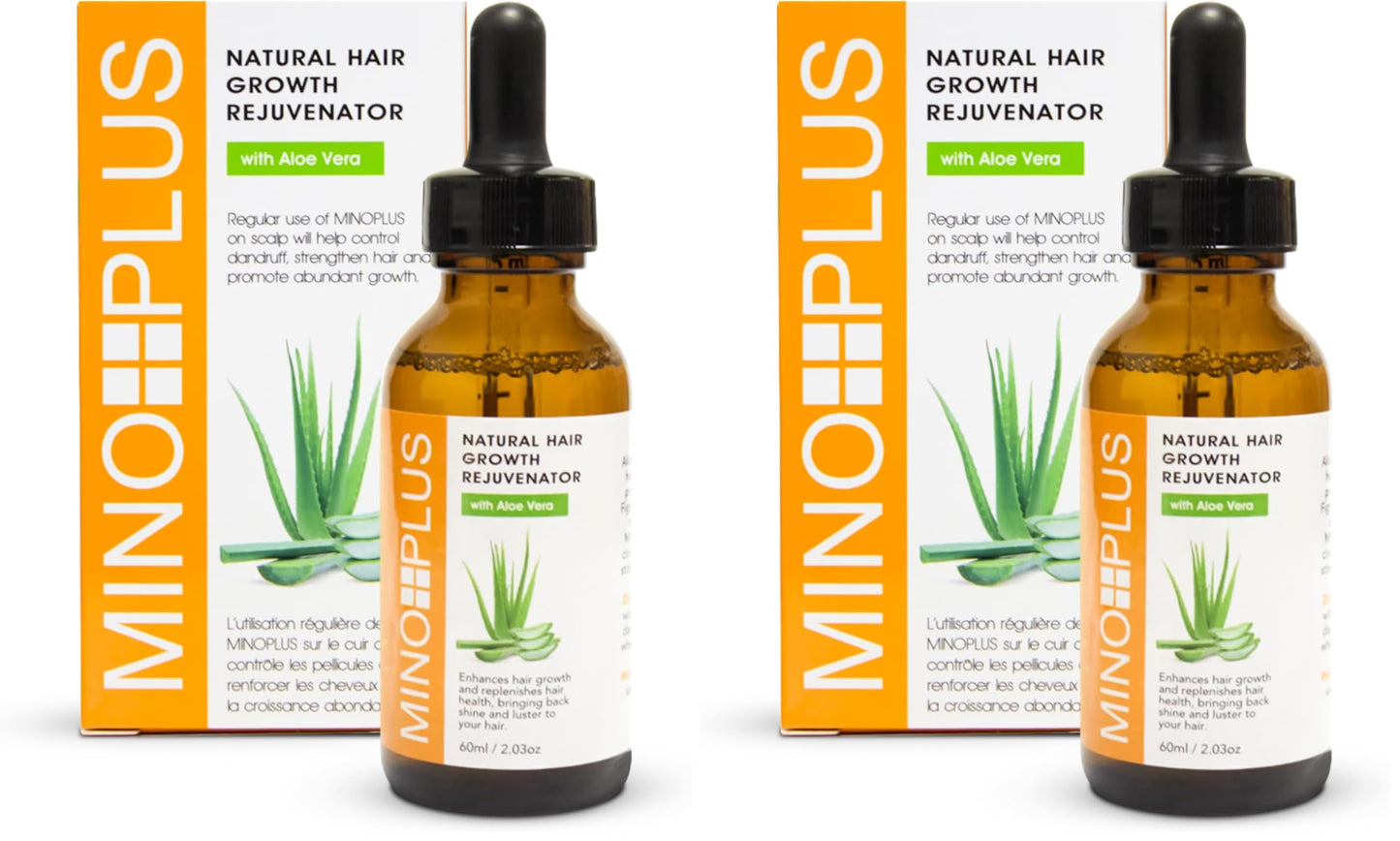 MINO PLUS Natural Hair Growth Serum – 60ml x2 | Aloe Vera, Vitamins A–E for Stronger, Fuller Hair