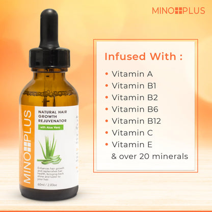 MINO PLUS Natural Hair Growth Serum – 60ml x2 | Aloe Vera, Vitamins A–E for Stronger, Fuller Hair