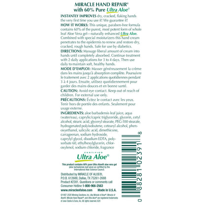 Miracle of Aloe Hand Repair Cream – 60% UltraAloe, 8 oz, Non-Greasy, Fast-Absorbing (2-Pack)