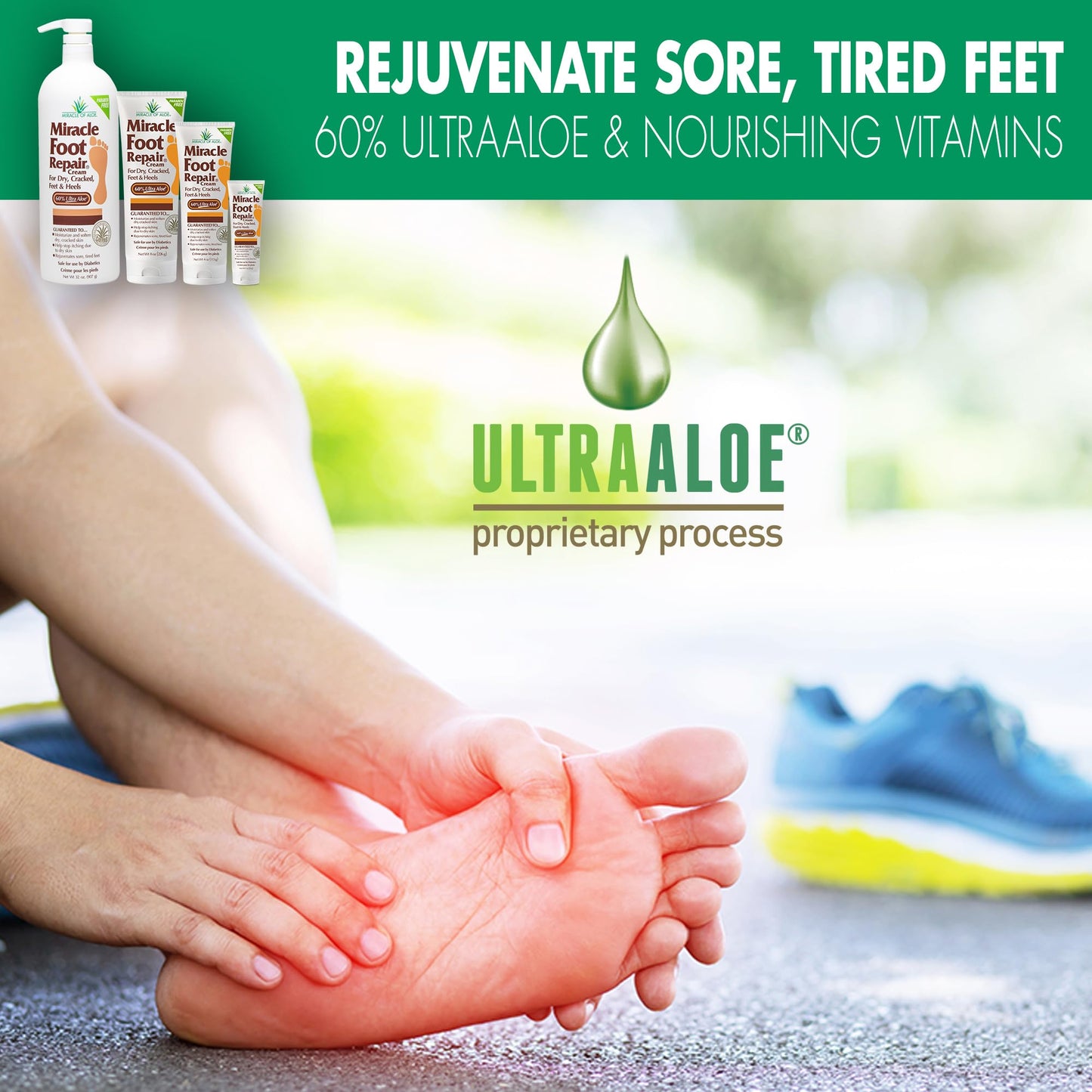 Miracle Foot Repair Cream – 60% Ultra Aloe, Diabetic-Safe, 2-Pack