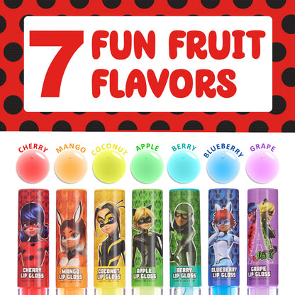 Miraculous 7pc Lip Gloss Set – Zag Heroez Collection with Fruity Flavors & Precision Wand