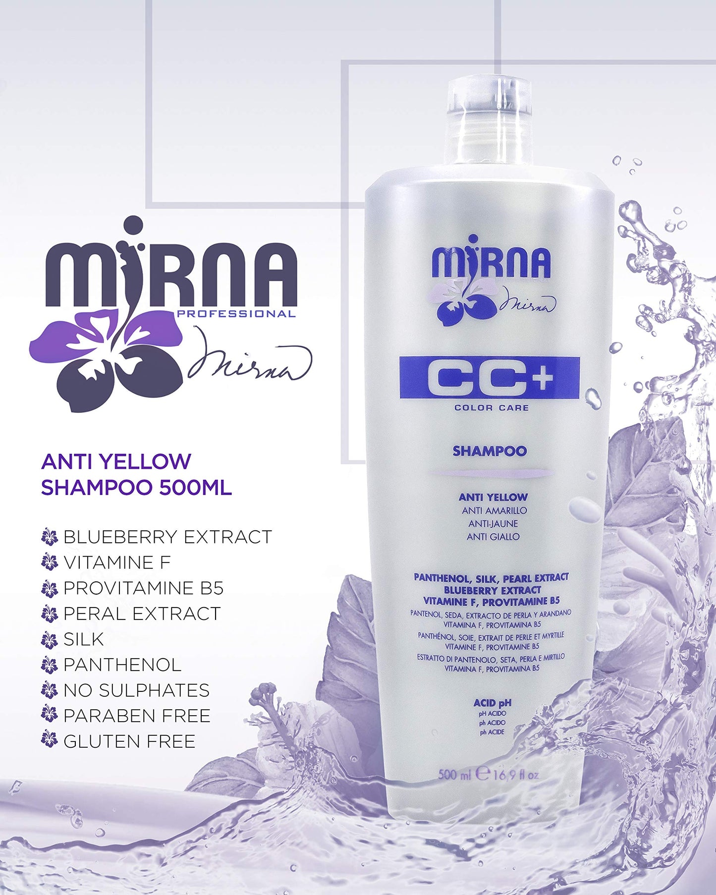 Mirna Professional Color Care NO Yellow Shampoo – Delicate pH, Blueberry & Silk