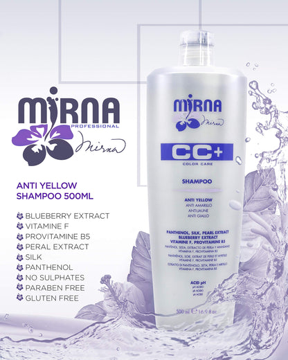 Mirna Professional Color Care NO Yellow Shampoo – Delicate pH, Blueberry & Silk