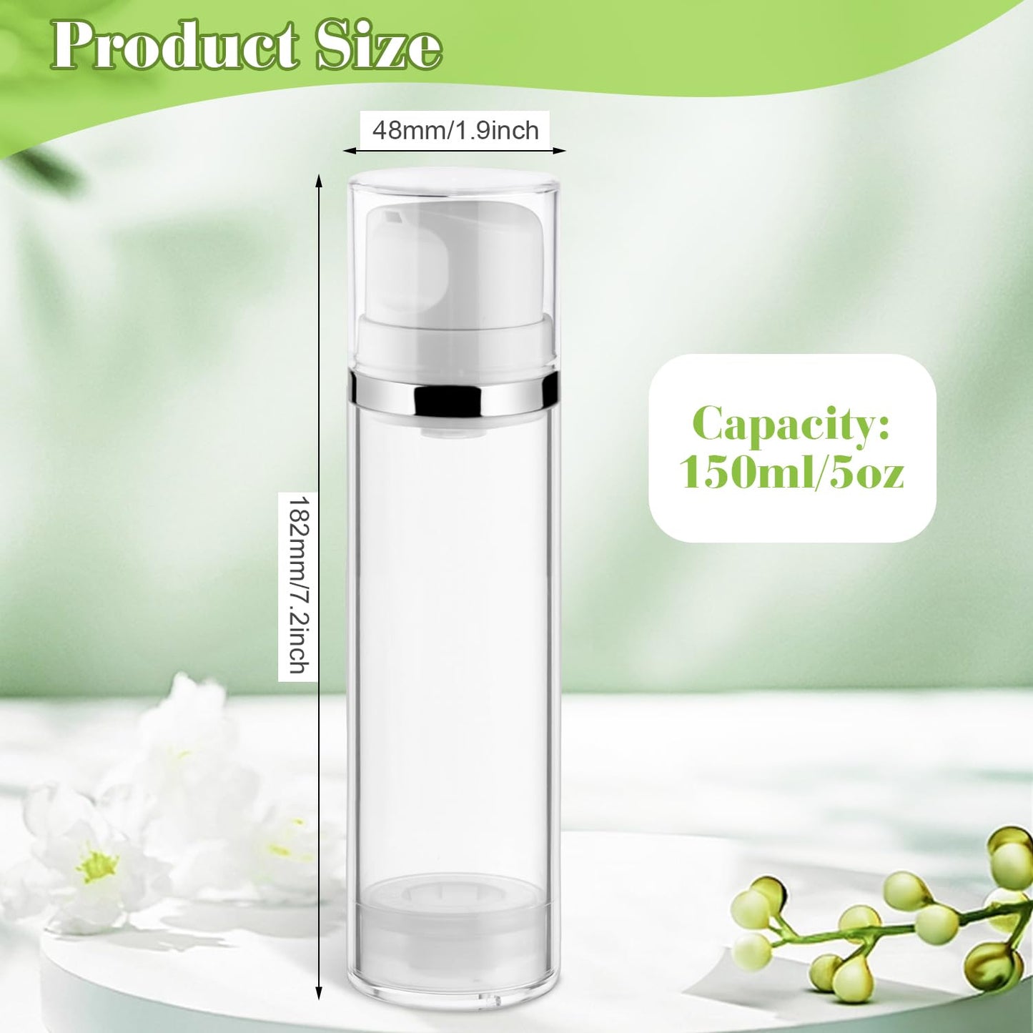 Mirrline 4-Piece 150ml Airless Pump Bottles | Vacuum Dispenser Travel Containers (2-Pack)
