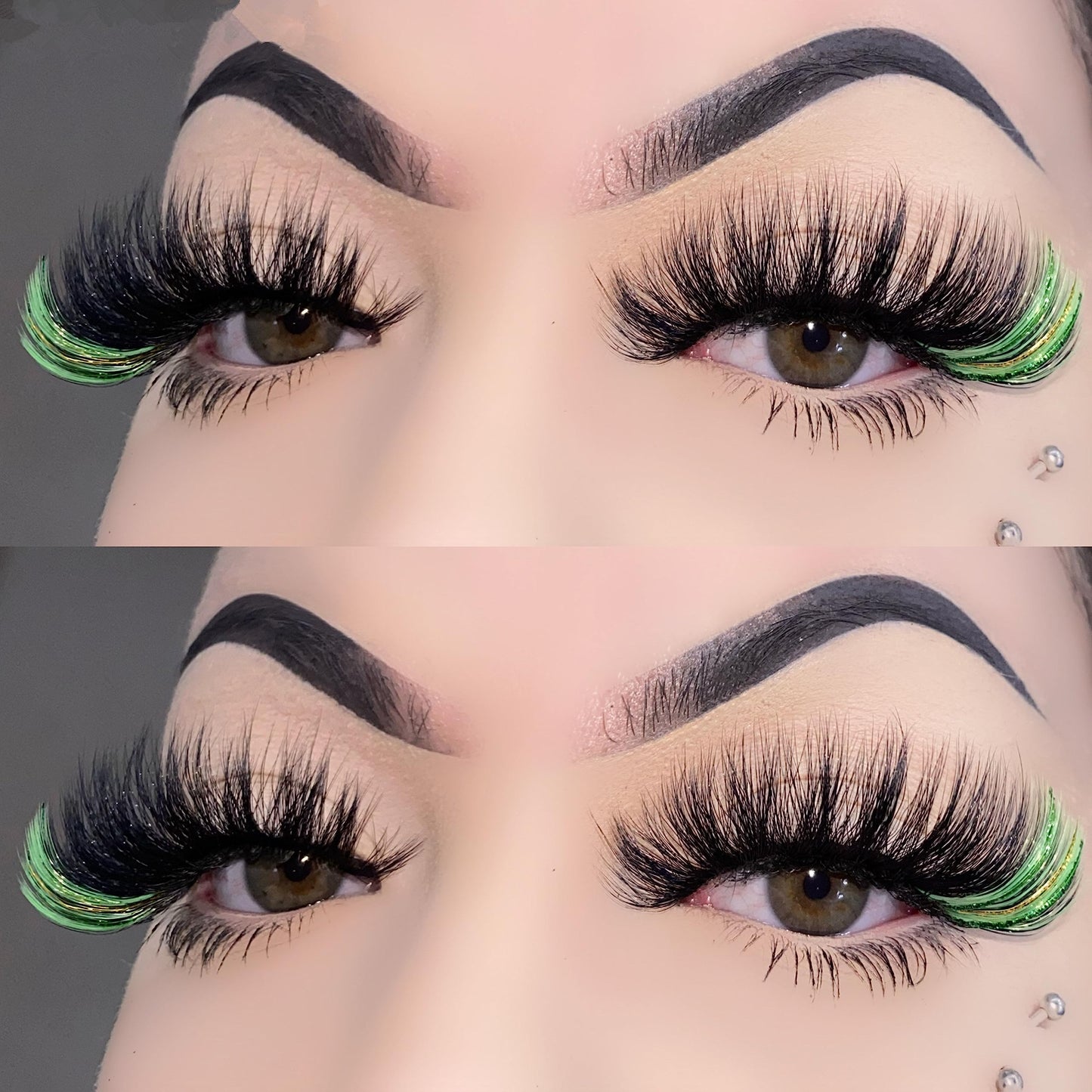 Miss Kiss Black Eyelashes with Green Glitter End | Faux Mink Lash Strip for Festival & Party