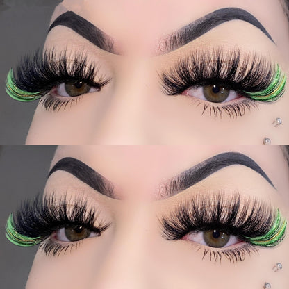 Miss Kiss Black Eyelashes with Green Glitter End | Faux Mink Lash Strip for Festival & Party