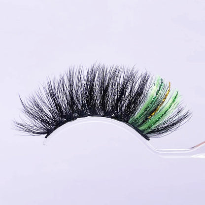 Miss Kiss Black Eyelashes with Green Glitter End | Faux Mink Lash Strip for Festival & Party