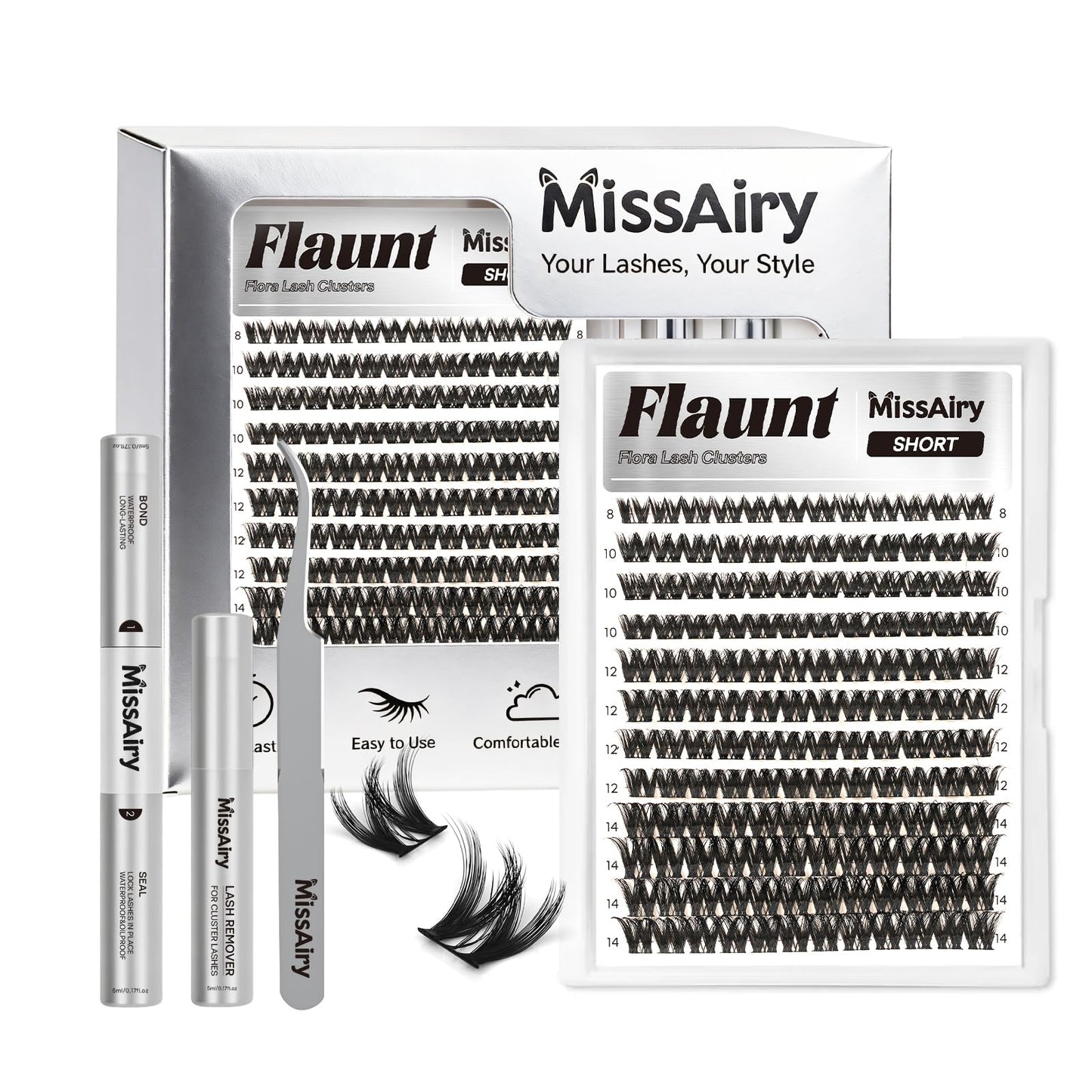 MissAiry Flaunt Lash Clusters Kit Flora 8-14mm | Light-Volume D-Curl DIY Lashes