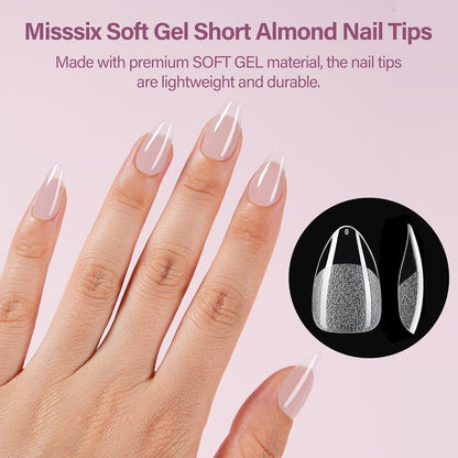 Misssix Short Almond Gel Nail Tips Kit – 360Pcs, 12 Sizes, 9-in-1 Gel Glue & Portable UV/LED Lamp