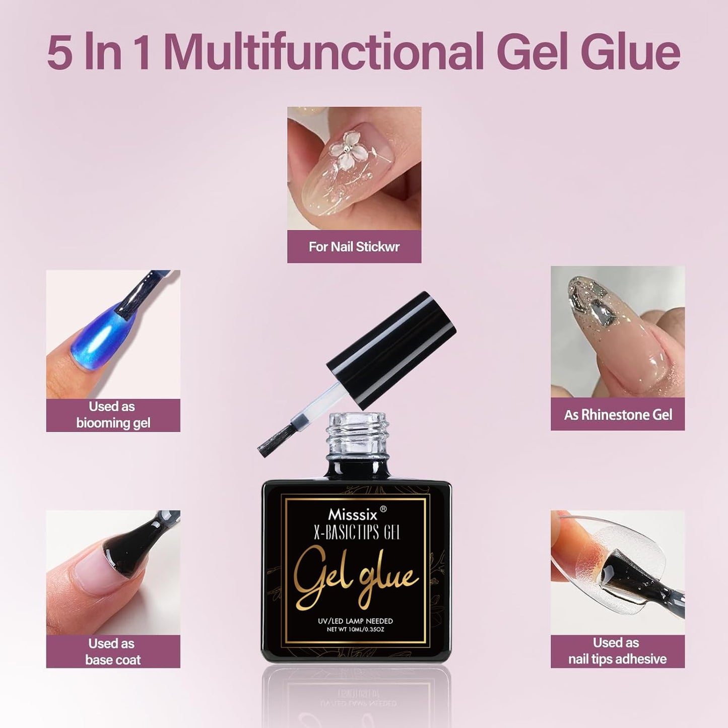 Misssix Medium Almond Gel Nail Tips Kit – 360Pcs, 12 Sizes, Portable UV Lamp