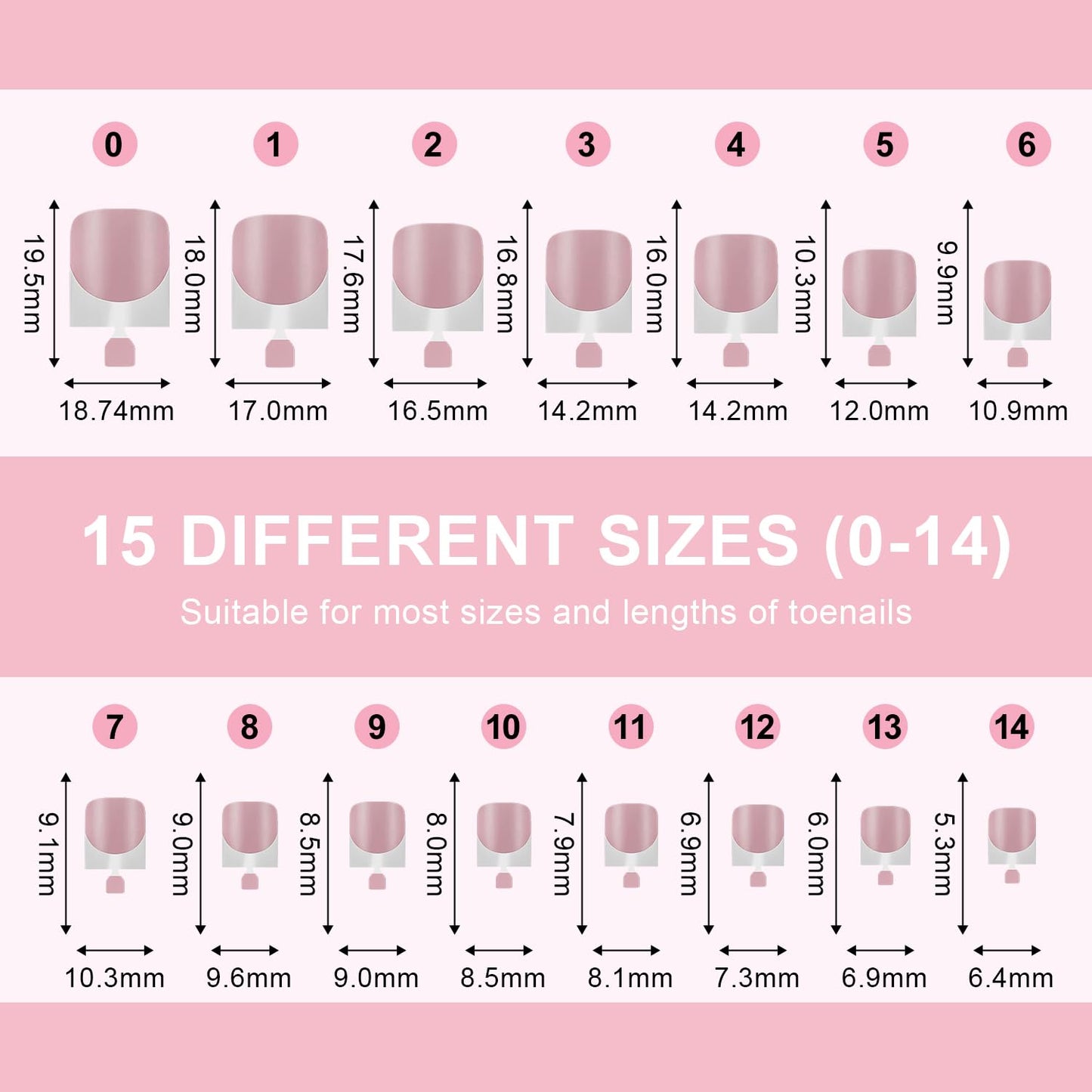 Misssix French Tip Press-On Toe Nails – 300 Pcs, 15 Sizes, Soft Gel