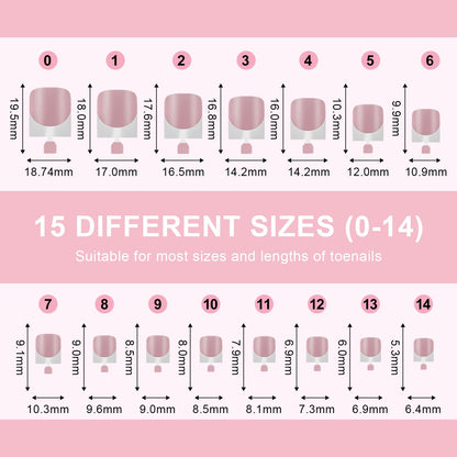 Misssix French Tip Press-On Toe Nails – 300 Pcs, 15 Sizes, Soft Gel