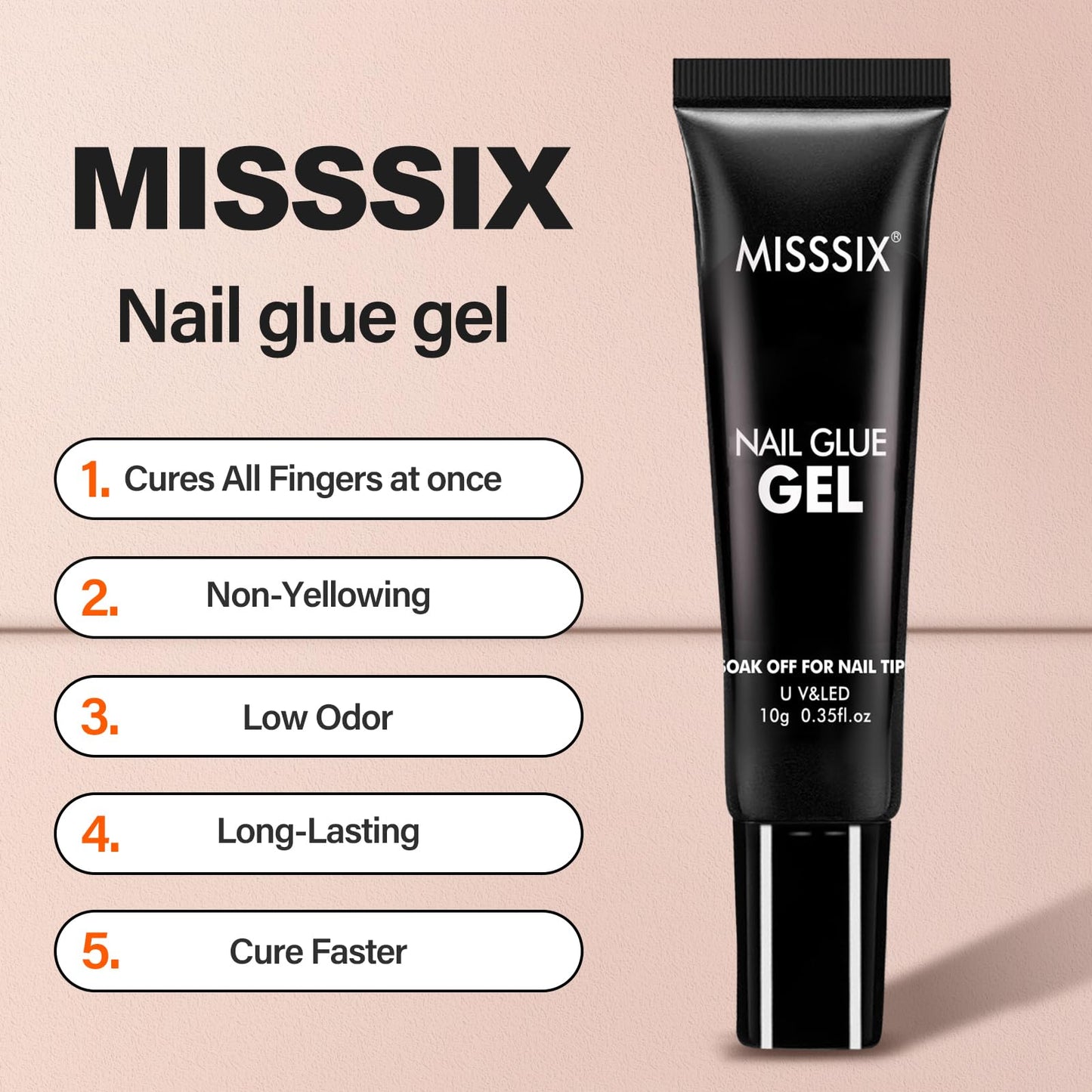 Misssix Short Almond Gel x Nail Tips Kit — 504Pcs Clear Nails, 12 Sizes, Portable UV Lamp