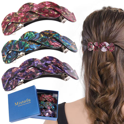 Mistofu Women's Hair Barrettes - Elegant French Retro Clips for Thick Hair (3-Pack, Large)