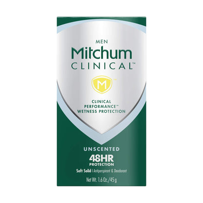 Mitchum Men Clinical Soft Solid Antiperspirant Deodorant Unscented – 1.6 Ounce | 48-Hour Protection
